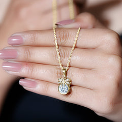 Bezel Set Lab Grown Diamond Solitaire Necklace With Cute Bow