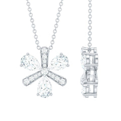 Certified Pear Shape Lab Grown Diamond Flower Pendant Necklace