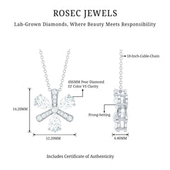 Certified Pear Shape Lab Grown Diamond Flower Pendant Necklace