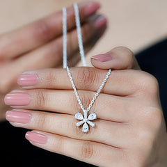 Certified Pear Shape Lab Grown Diamond Flower Pendant Necklace