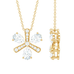 Certified Pear Shape Lab Grown Diamond Flower Pendant Necklace
