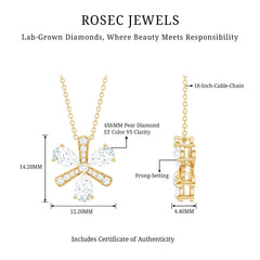 Certified Pear Shape Lab Grown Diamond Flower Pendant Necklace