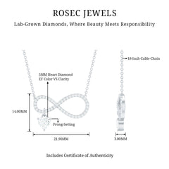 Pave Set Lab Grown Diamond Infinity Heart Charm Necklace