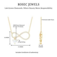 Pave Set Lab Grown Diamond Infinity Heart Charm Necklace