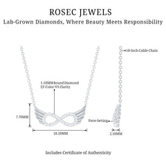 Sideways Pave Set Lab Grown Diamond Angel Wing Necklace