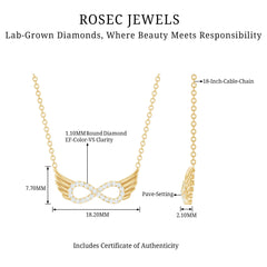 Sideways Pave Set Lab Grown Diamond Angel Wing Necklace