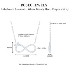 Lab Pave Set Diamond Sideways Infinity Butterfly Necklace