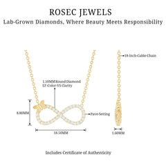 Lab Pave Set Diamond Sideways Infinity Butterfly Necklace
