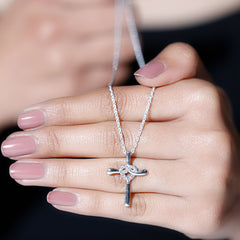 Certified Lab Grown Diamond Catholic Cross Heart Necklace