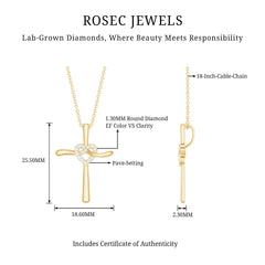 Certified Lab Grown Diamond Catholic Cross Heart Necklace