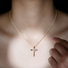 Certified Lab Grown Diamond Catholic Cross Heart Necklace