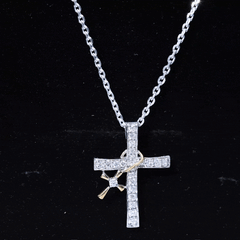 Pave Set Lab Grown Diamond Double Cross Charm Necklace