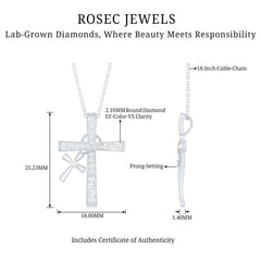 Pave Set Lab Grown Diamond Double Cross Charm Necklace