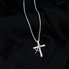 Pave Set Lab Grown Diamond Double Cross Charm Necklace