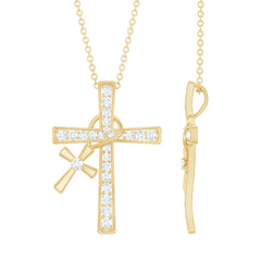 Pave Set Lab Grown Diamond Double Cross Charm Necklace