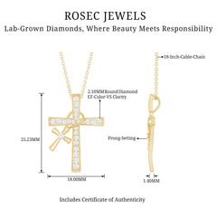 Pave Set Lab Grown Diamond Double Cross Charm Necklace