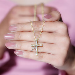 Pave Set Lab Grown Diamond Double Cross Charm Necklace