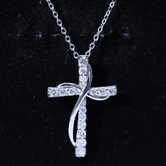 Pave Set Lab Grown Diamond Double Cross Necklace