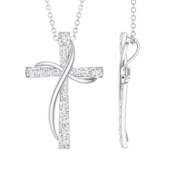 Pave Set Lab Grown Diamond Double Cross Necklace
