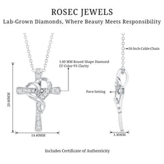 Certified Lab Grown Diamond Heart Cross Necklace