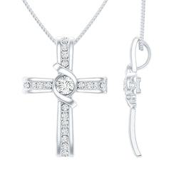 Bezel Set Lab Grown Diamond Cross Religious Necklace