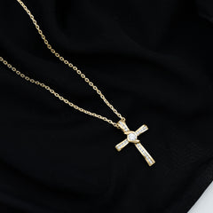 Bezel Set Lab Grown Diamond Cross Religious Necklace