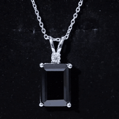 9 Carat Emerald Cut Lab Grown Black Diamond Pendant Necklace In Silver