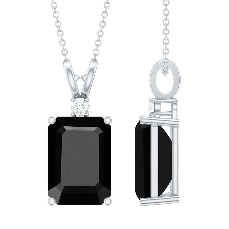 9 Carat Emerald Cut Lab Grown Black Diamond Pendant Necklace In Silver