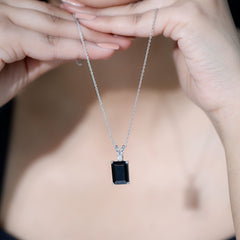 9 Carat Emerald Cut Lab Grown Black Diamond Pendant Necklace In Silver