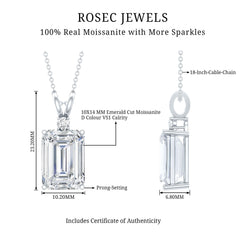 4.5 Carat Moissanite Emerald Cut Necklace With Silver Chain