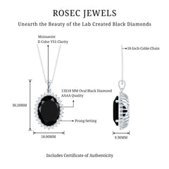 Certified 14 Carat Oval Lab Grown Black Diamond Cocktail Necklace With Silver Chain
