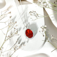 14 Carat Lab Grown Orange Sapphire Statement Necklace With Silver Chain