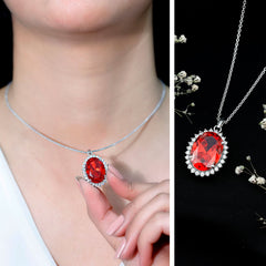 14 Carat Lab Grown Orange Sapphire Statement Necklace With Silver Chain