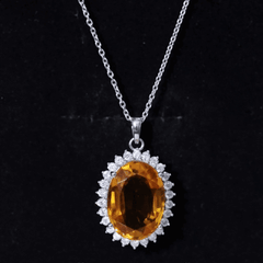 Certified 14 Carat Lab Grown Yellow Sapphire Cocktail Necklace With Silver Chain