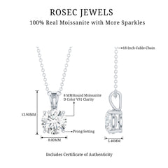 Certified 2 Carat Solitaire Moissanite Pendant Necklace with Silver Chain