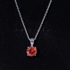 Lab Grown Orange Sapphire 2.25 Carat Necklace With Silver Chain