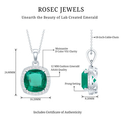 9 Carat Lab Grown Emerald Statement Necklace with Moissanite Halo