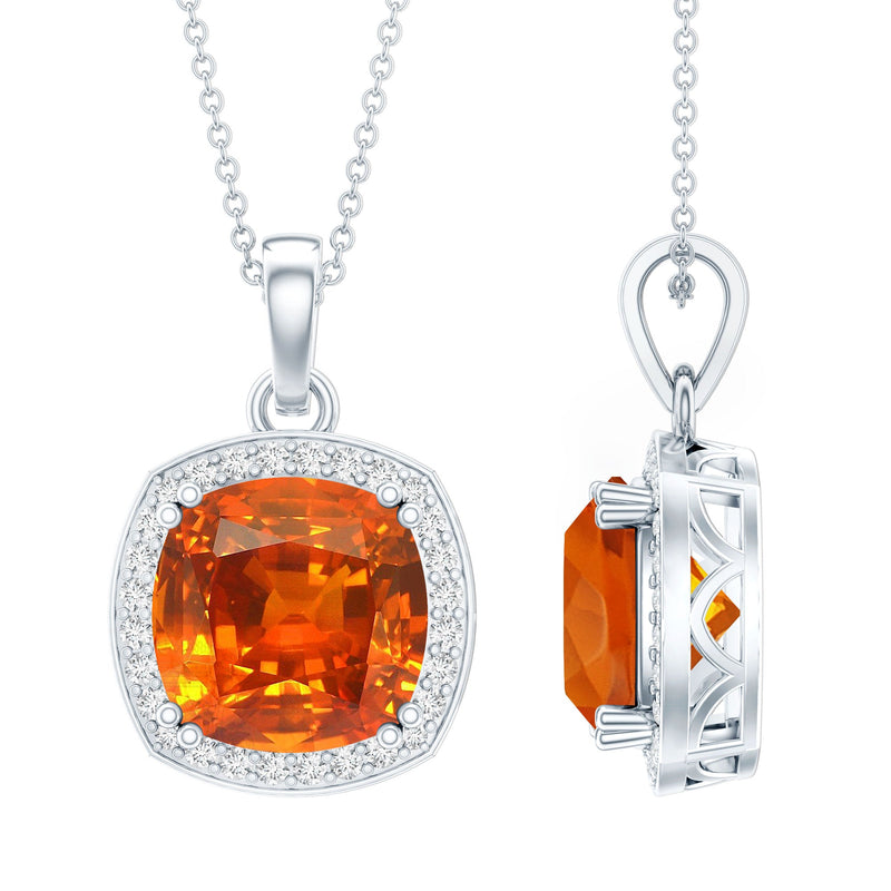 Certified 9 Carat Lab Grown Orange Sapphire Bridal Necklace With Silver Chain