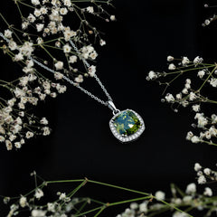 9 Carat Cushion Cut Lab Grown Green Sapphire Statement Necklace With Silver Chain