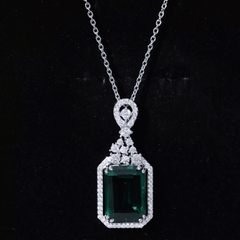 Certified 8.2 Carat Lab Grown Emerald Vintage Necklace with Silver Chain
