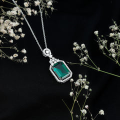 Certified 8.2 Carat Lab Grown Emerald Vintage Necklace with Silver Chain