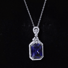 9 Carat Lab Grown Blue Sapphire Vintage Necklace With Silver Chain