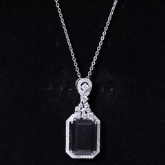 Vintage Style 9 Carat Lab Grown Black Diamond Emerald Cut Necklace With Moissanite Halo