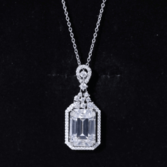 4.5 Carat Emerald Cut Moissanite Wedding Necklace with Silver Chain