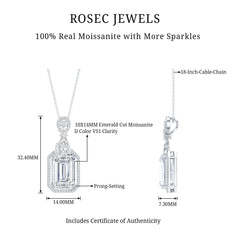 4.5 Carat Emerald Cut Moissanite Wedding Necklace with Silver Chain