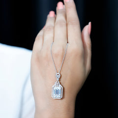 4.5 Carat Emerald Cut Moissanite Wedding Necklace with Silver Chain