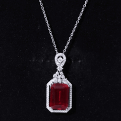 Certified 5 Carat Lab Grown Ruby Vintage Necklace With Silver Chain