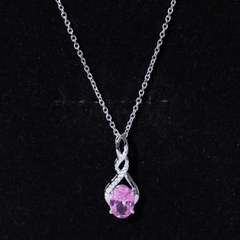 1.5 Carat Lab Grown Pink Sapphire Infinity Necklace with Silver Chain