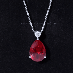 Certified 9 Carat Lab Grown Ruby Teardrop Necklace with Heart Moissanite