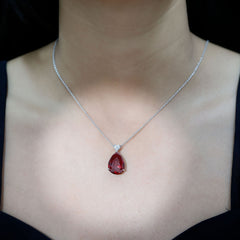 Certified 9 Carat Lab Grown Ruby Teardrop Necklace with Heart Moissanite